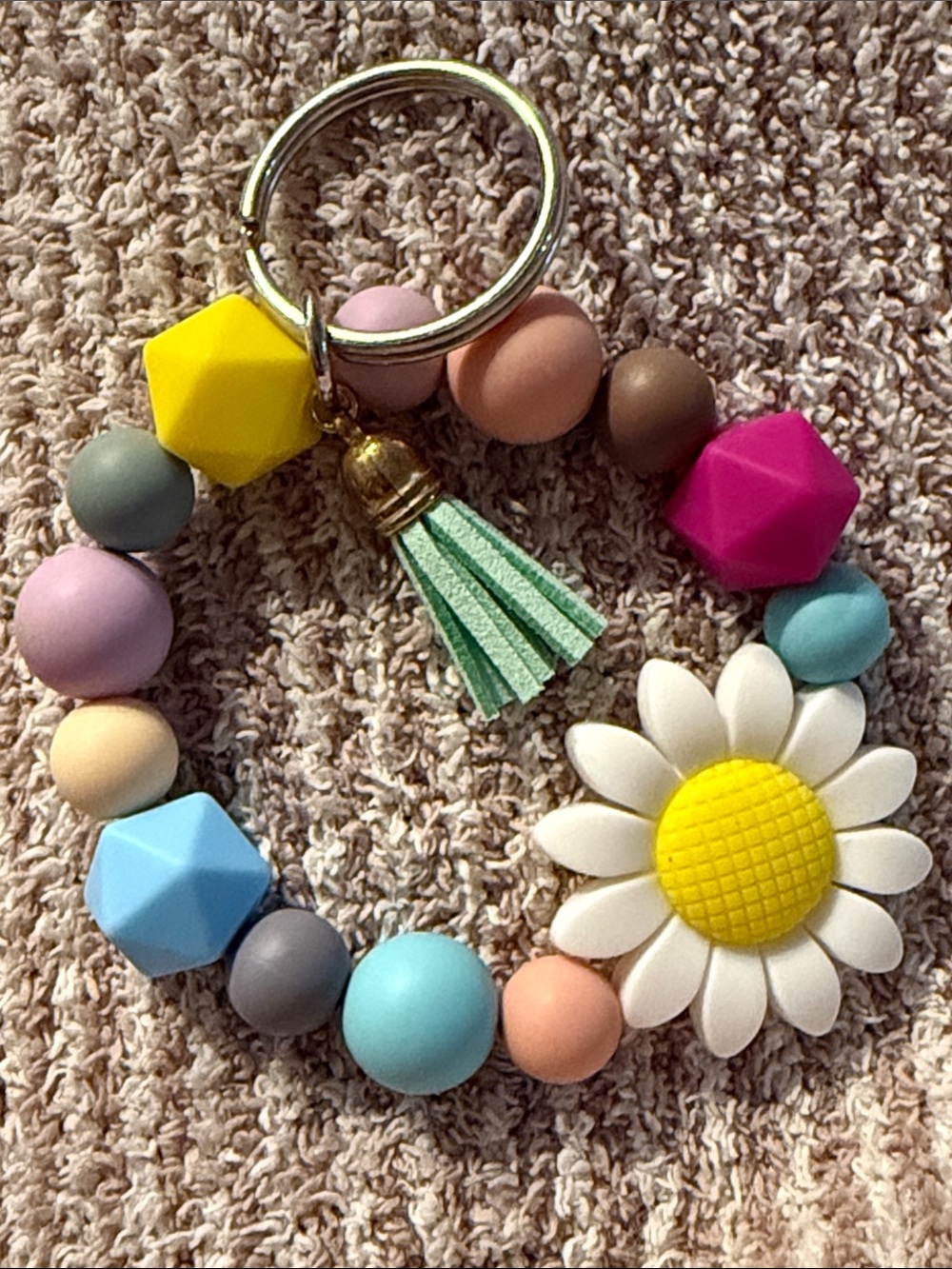 Multicolor Daisy Bead Keyring with Tassel
